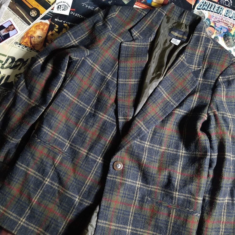 Plaid Blazer in Gray and Red